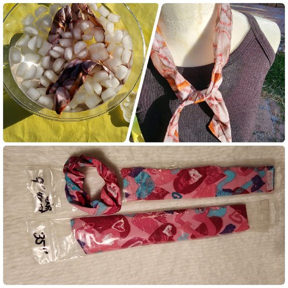 Hand Crafted Accessories - Hand Crafted Reusable Neck Cooler Bandana with Wrist Cooler and Hair Scrunchie